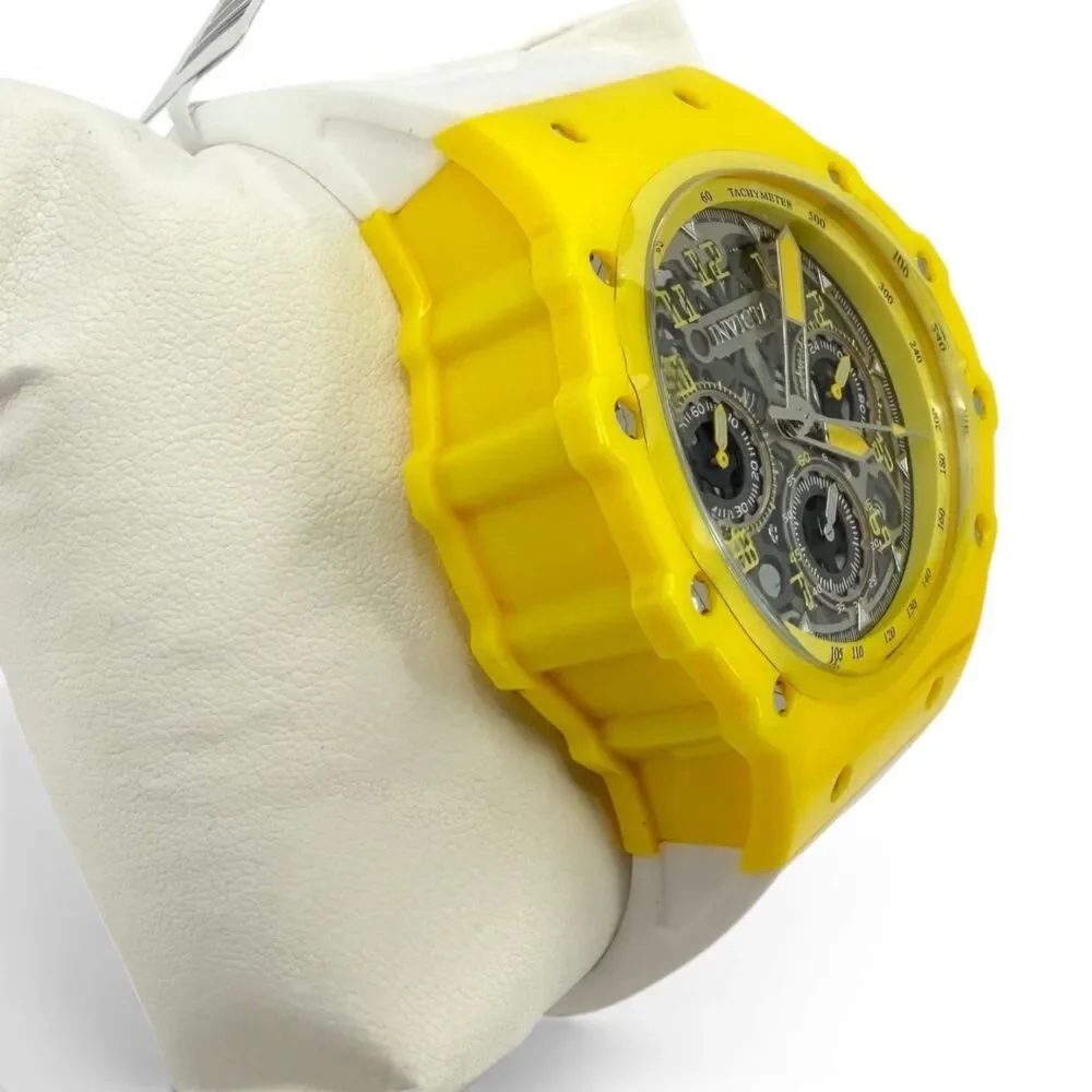 NEW Invicta Racing Men's Vaulthan Watch Skeleton Dial 44mm Yellow/White 69686